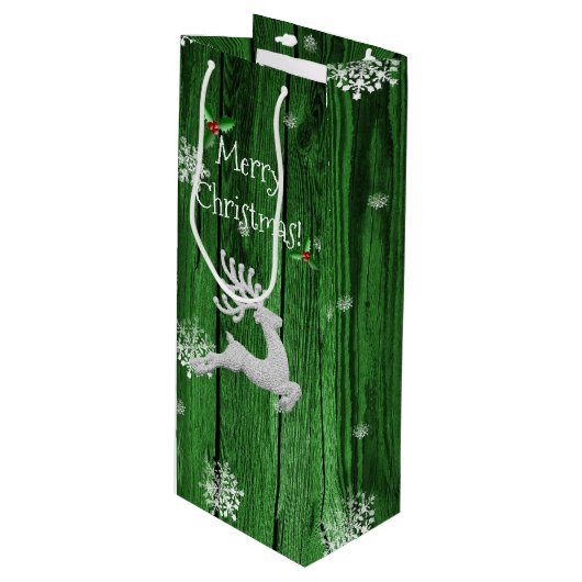 Green Rustic Christmas Reindeer Vin Sac cadeau (Devant Angle)