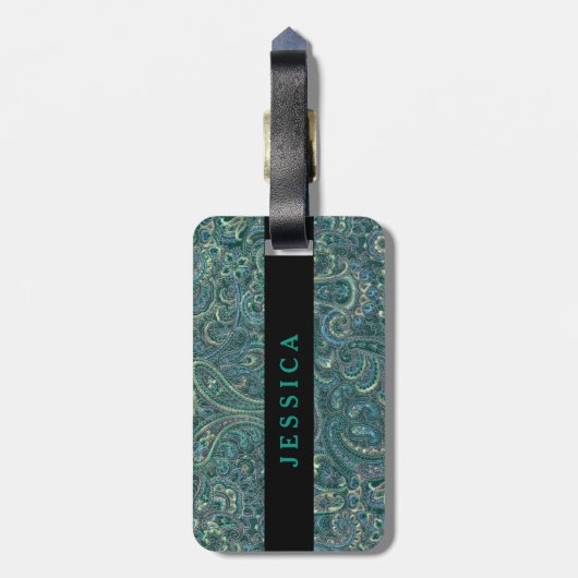 Green Rustic Colorful Retro Paisley Bagagelabel (Achterkant verticaal)