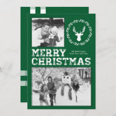 Green Rustic Deer Joyeux Carte photo de Noël (Devant / Derrière)