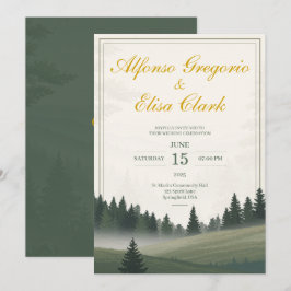 Green Rustic Forest Classic Watercolor Wedding Kaart