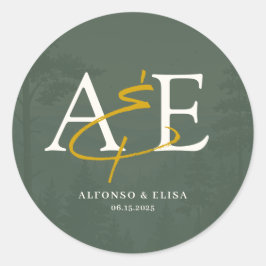 Green Rustic Forest Watercolor Wedding Ronde Sticker