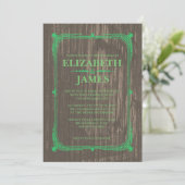 Green Rustic Grange Wood Wedding Invitations (Debout devant)