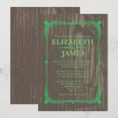 Green Rustic Grange Wood Wedding Invitations (Devant / Derrière)