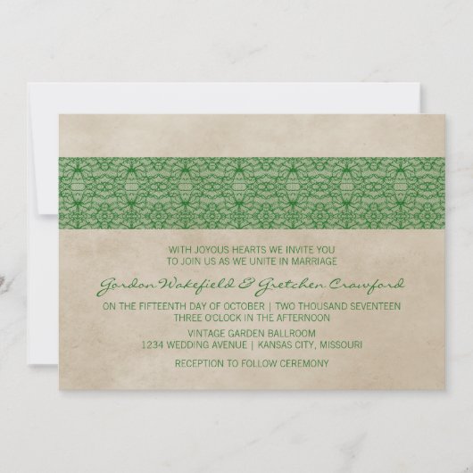 Green Rustic Lace Wedding Invitation (Devant)