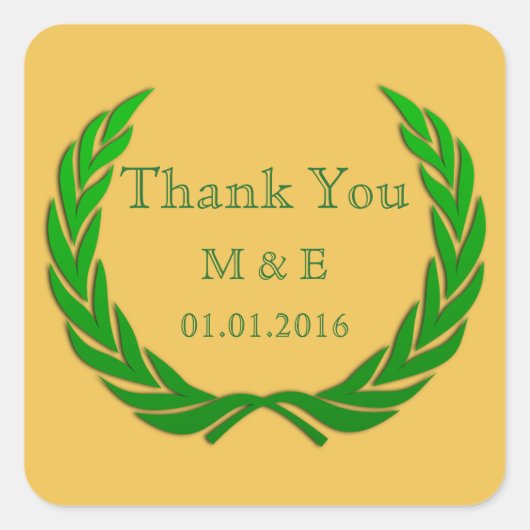 Green Rustic Laurel Wreath Persoonlijk Dank u Vierkante Sticker (Voorkant)