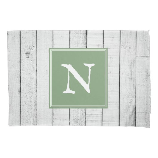 Green Rustic Monogram Kussensloop (Voorkant)