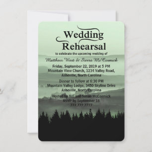 Green Rustic Mountain Wedding Rehearsal Dinner Kaart