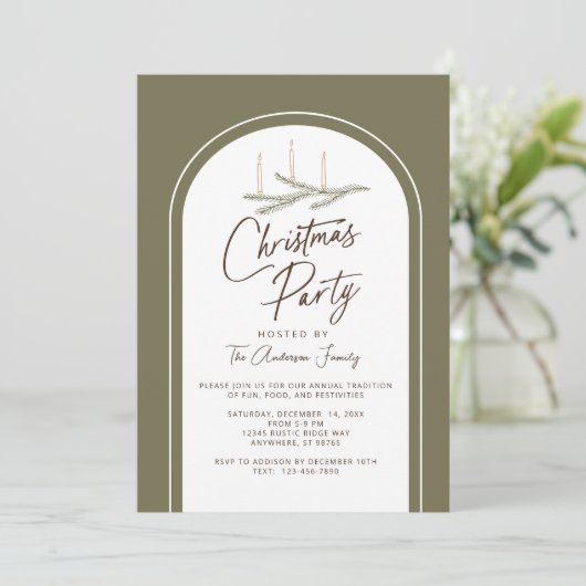 Green Rustic Pine Christmas Party Invitation (Debout devant)