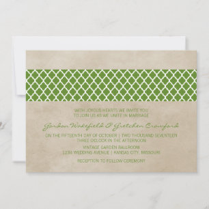 Green Rustic Quatrefoil Mariage Invitation