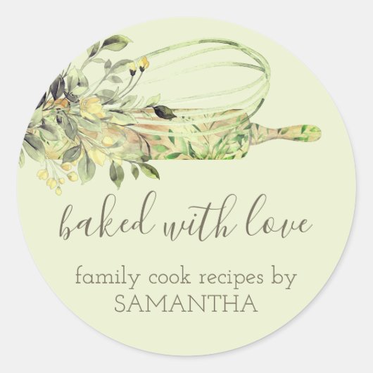 Green Rustic Rolling pin whisk Chef Bakery Ronde Sticker (Voorkant)