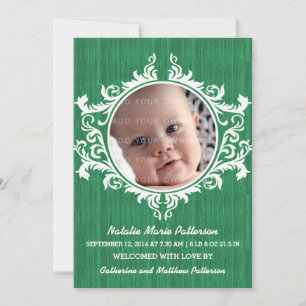 Green Rustic Swirls Baby Faire-part