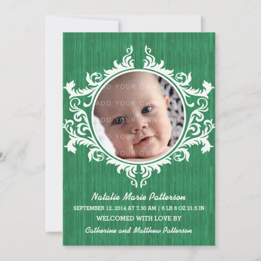 Green Rustic Swirls Baby Faire-part (Devant)