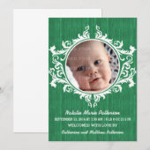 Green Rustic Swirls Baby Faire-part (Devant / Derrière)