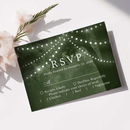Green Rustic Tree Lumières Mariage RSVP