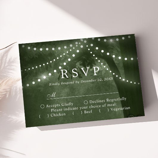 Green Rustic Tree Lumières Mariage RSVP