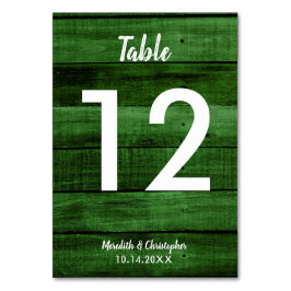Green Rustic Woodgrain Wedding Table Number Kaart
