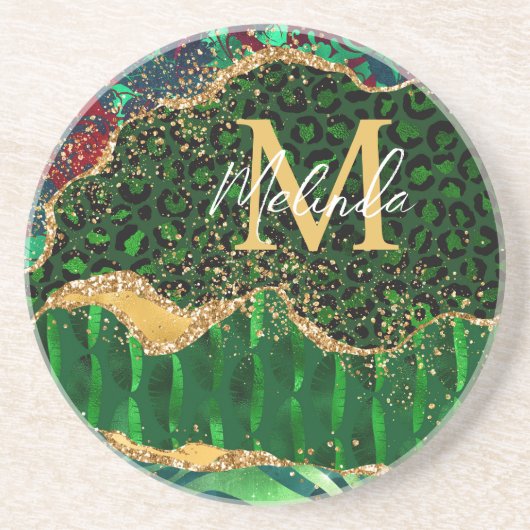 Green Safari Animal Print Agate Zandsteen Onderzetter (Voorkant)