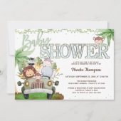 Green Safari Animaux Baby shower Invitation (Devant)