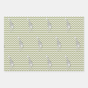 Green Safari Chevron met Pop Art Giraffe Inpakpapier Vel