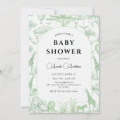 Green Safari Toile De Jouy Boy Baby Shower Kaart (Voorkant)