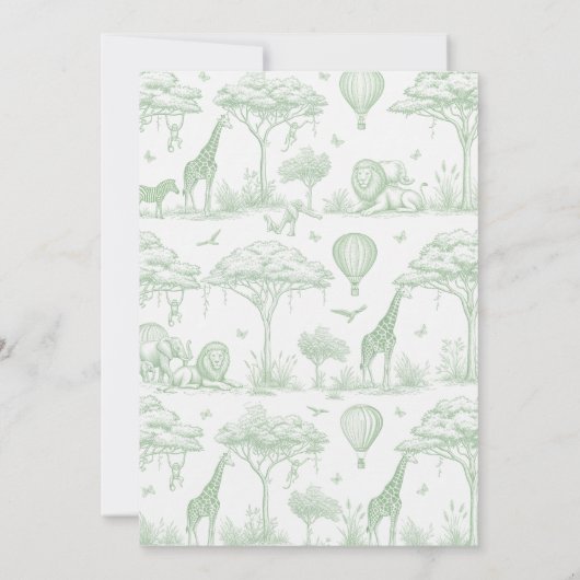 Green Safari Toile De Jouy Boy Baby Shower Kaart (Achterkant)
