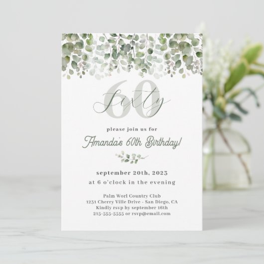 Green Sage 60e anniversaire Invitation (Debout devant)