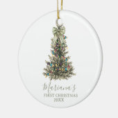 Green Sage Bow Pine Trees First Christmas Keramisch Ornament (Links)