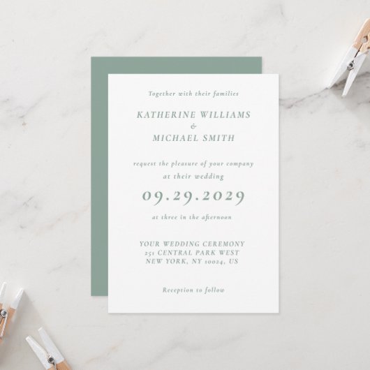 Green Sage Elegant Wedding Invitations (Devant/Arrière en situation)