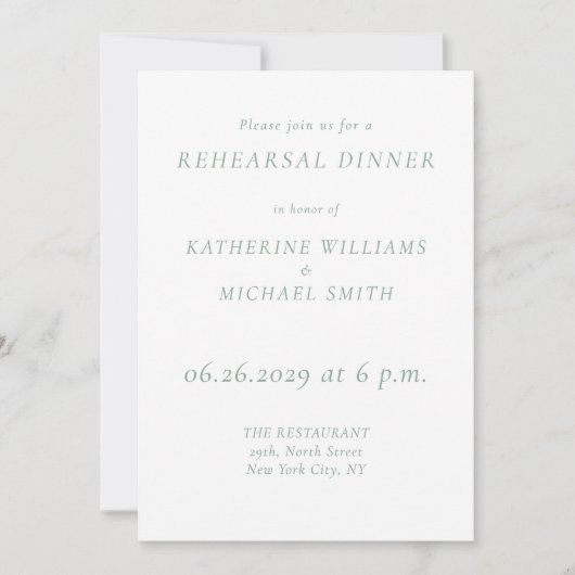 Green Sage Elegant Wedding Rehearsal Invitations (Devant)
