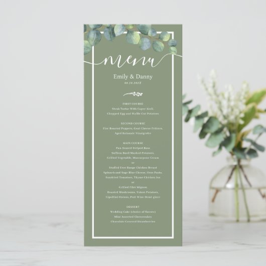 Green Sage Green Botanical Mariage Menu (Debout devant)