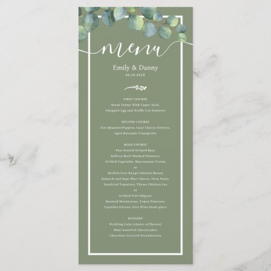 Green Sage Green Botanical Mariage Menu (Devant)