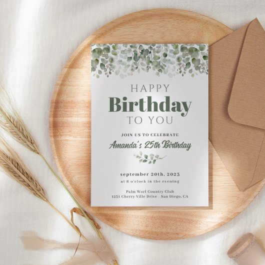 Green Sage Invitation de fête d'anniversaire