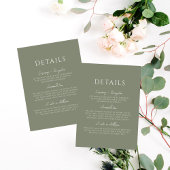 Green Sage Minimalistische Elegante Trouwdetails Informatiekaartje