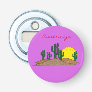 Green Saguaro Cactus Desert Sunrise Button Flesopener