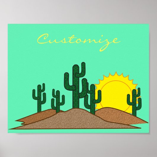 Green Saguaro Cactus Desert Sunrise Poster (Voorkant)