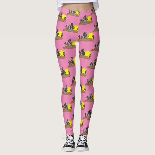 Green Saguaro Cactus Desert Sunrise Thunder_Cove Leggings (Voorkant)