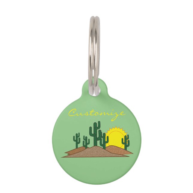 Green Saguaro Cactus Desert Sunset Thunder_Cove Huisdierpenning (Achterkant)