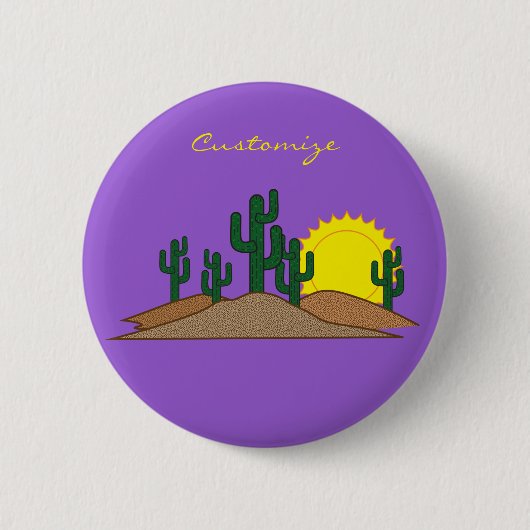 Green Saguaro Cactus Desert Sunset Thunder_Cove Ronde Button 5,7 Cm (Voorkant)