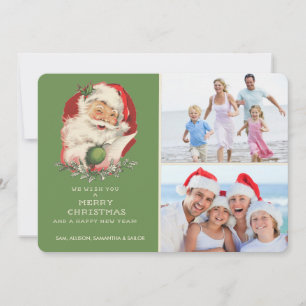 Green Santa Photo kerstgroet Feestdagenkaart
