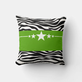 Green Sassy Star Zebra Pillow Kussen
