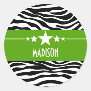 Green Sassy Star-Zebra Ronde Sticker