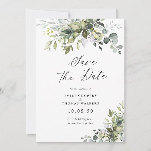 Green Save The Date Cards (Devant)