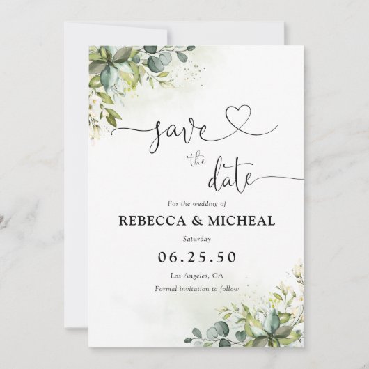 Green Save The Date Cards (Devant)