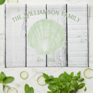 Green Scallop Shell Kitchen Towel Theedoek