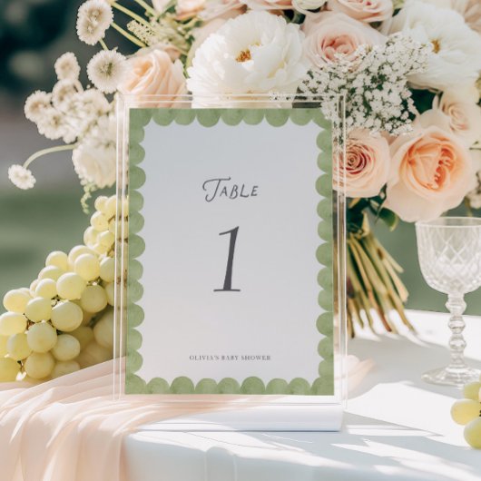 Green Scalloped Frame Whimsical Table Number