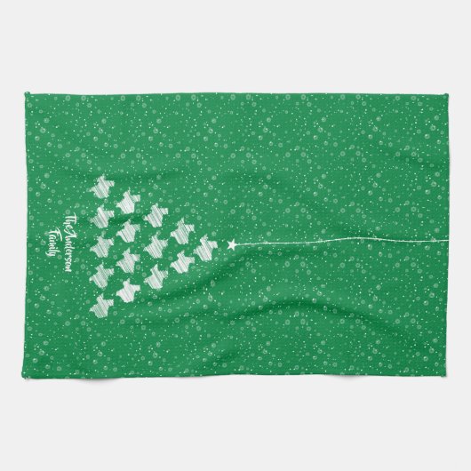 Green Scribble Texas Kerstmis Tree Kitchen Towel Theedoek (Horizontaal)
