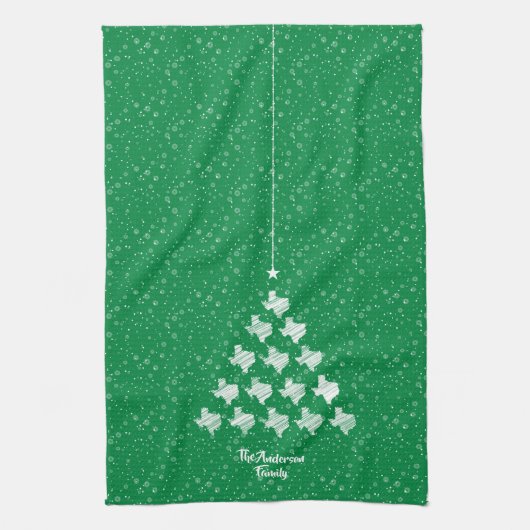Green Scribble Texas Kerstmis Tree Kitchen Towel Theedoek (Verticaal)