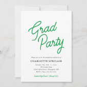 Green Script Simple Budget Grad Party Invitation (Devant)