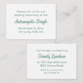 Green Script Temple Sealing & Meal Invitation Informatiekaartje