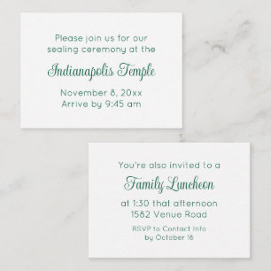 Green Script Temple Sealing & Meal Invitation Informatiekaartje